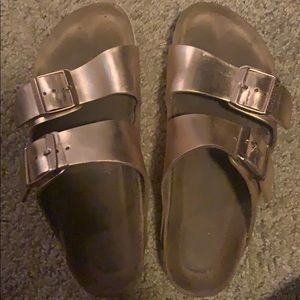 Worn still ingood condition rose gold Birkenstocks